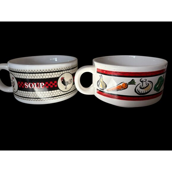 Set Of 2 Houston Harvest Ceramic Soup Bowls With Handles - Picture 3 of 5